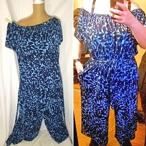 Size 2 Wide Leg Romper with pockets Blue and Black
